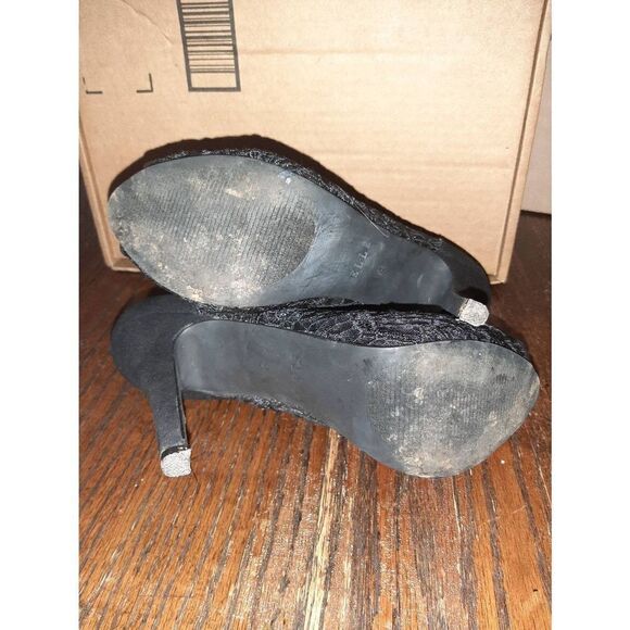 Size 8 Elle Peep Toe Black Lace Platform Pump Stiletto High Heel Dress Shoes - Picture 6 of 6